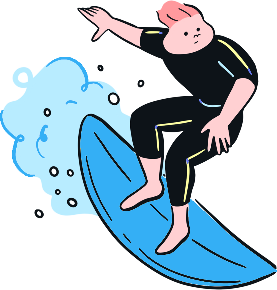 サーフィンする人のイラスト