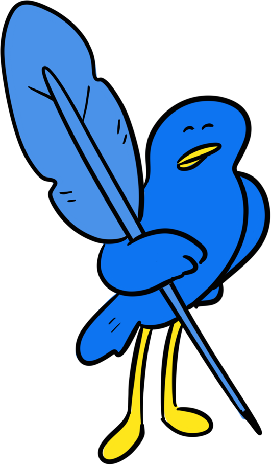 ペンを持つ青い鳥